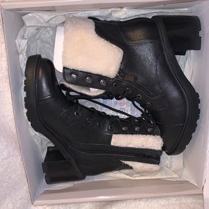 Marc Fisher Leather & Sherpa Combat Boots